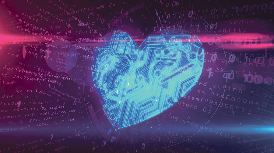 Eine futuristisch-digitalisierte KI-Darstellung eines Herzens